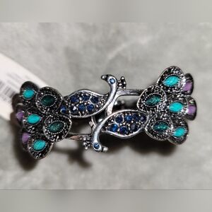 World Market Boho Hinged  Peacock Bracelet Blue Green Purple Rhinestones